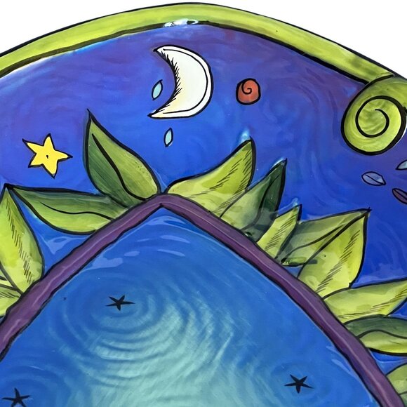 Terri Kern Vintage Handmade Moon Star Night Oval Serving Platter Bowl 14" Signed - Picture 4 of 16